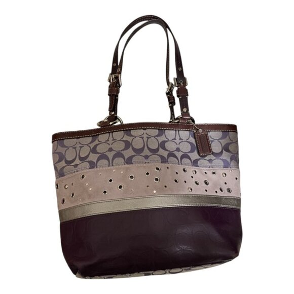 Coach Lavender Suede Canvas Signature Shoulder Bag - Picture 2 of 6